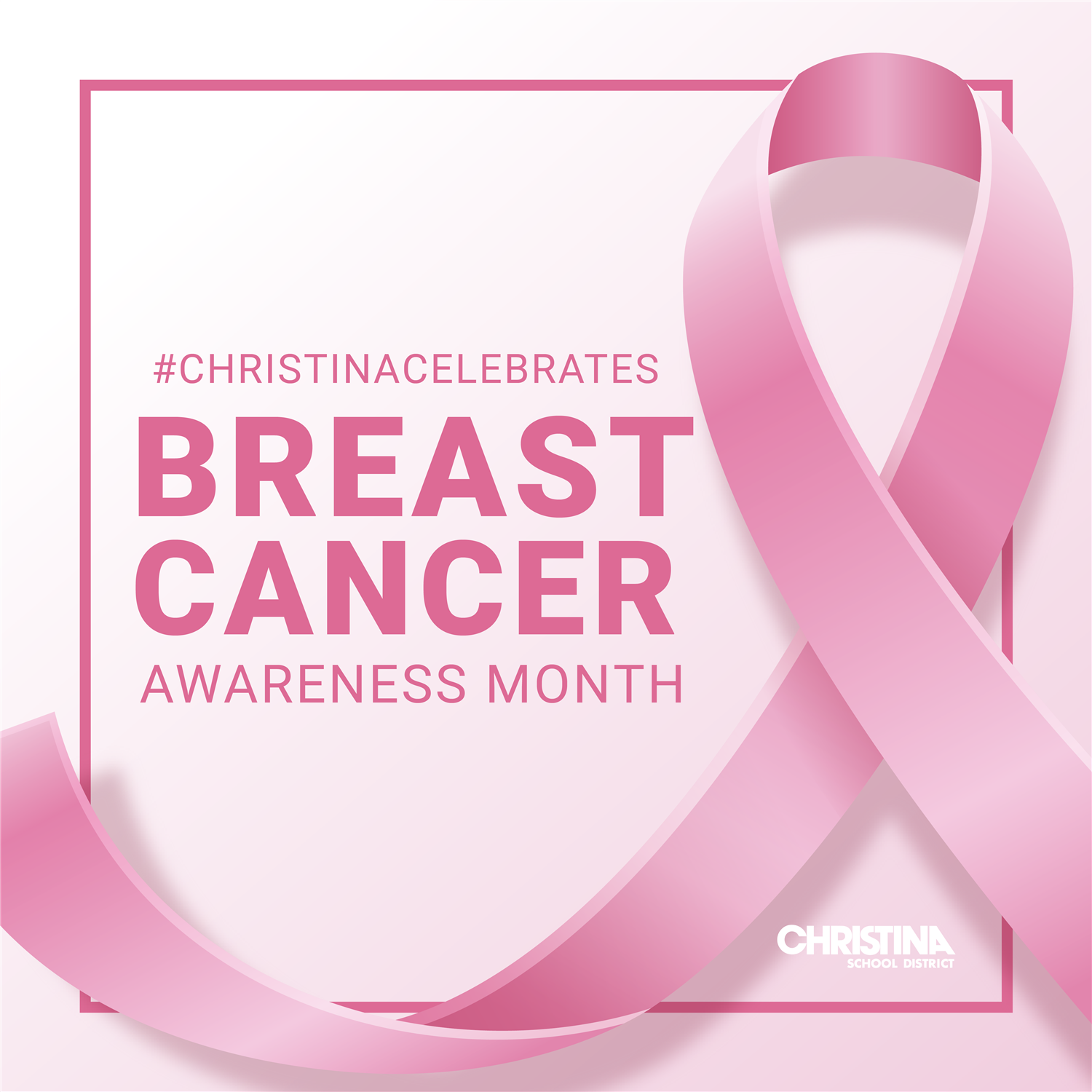 On pink background #ChristinaCelebrates Breast Cancer Awareness Month. CSD logo.